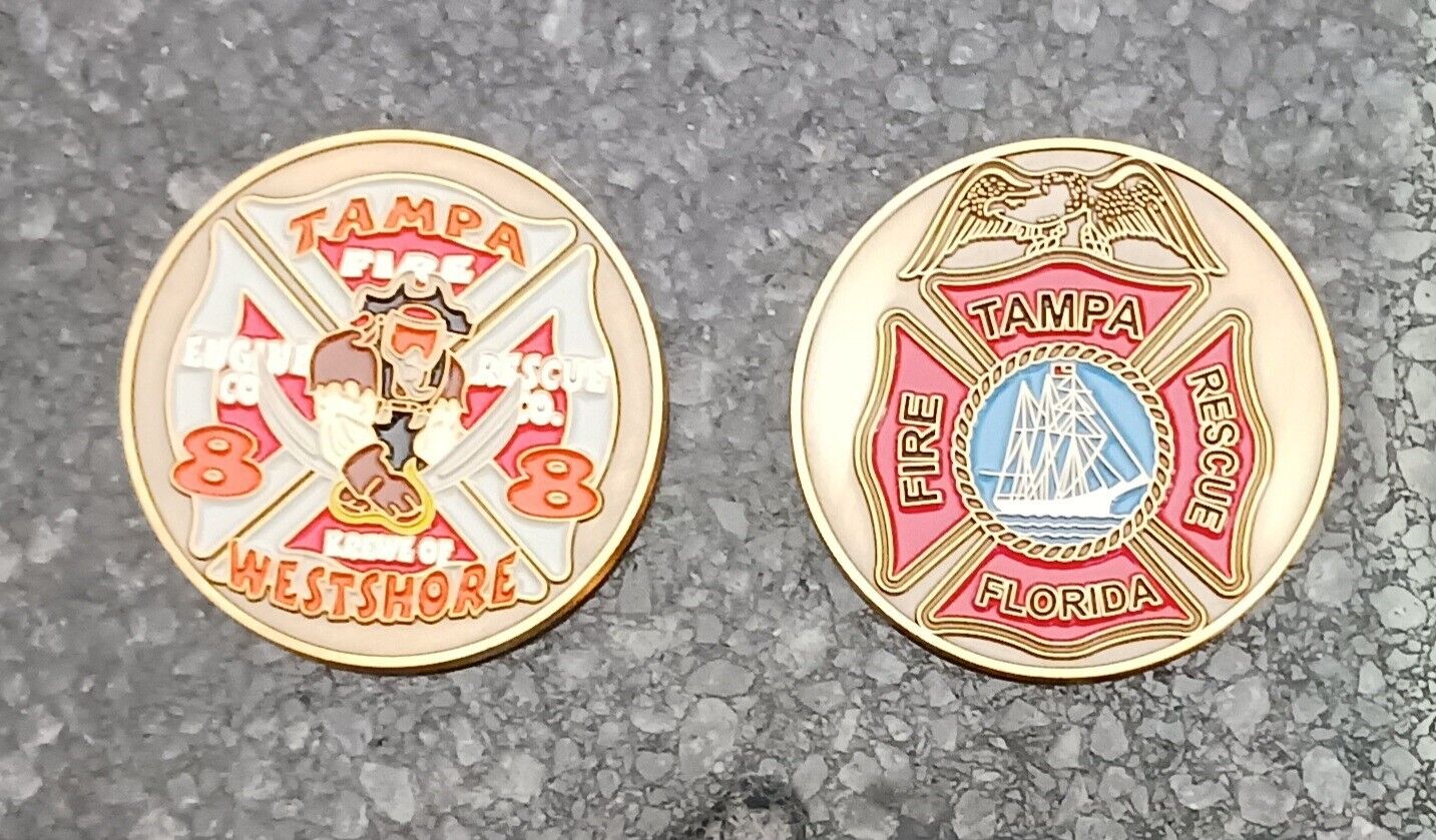 Station 8 Tampa Fire Department Gasparilla Challenge Coin Antique Gold