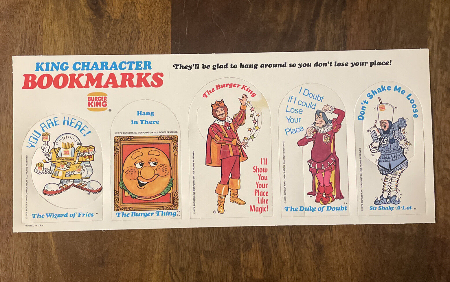Vintage 1979 BURGER KING Promotional 5 Different Characters Bookmarks NOS