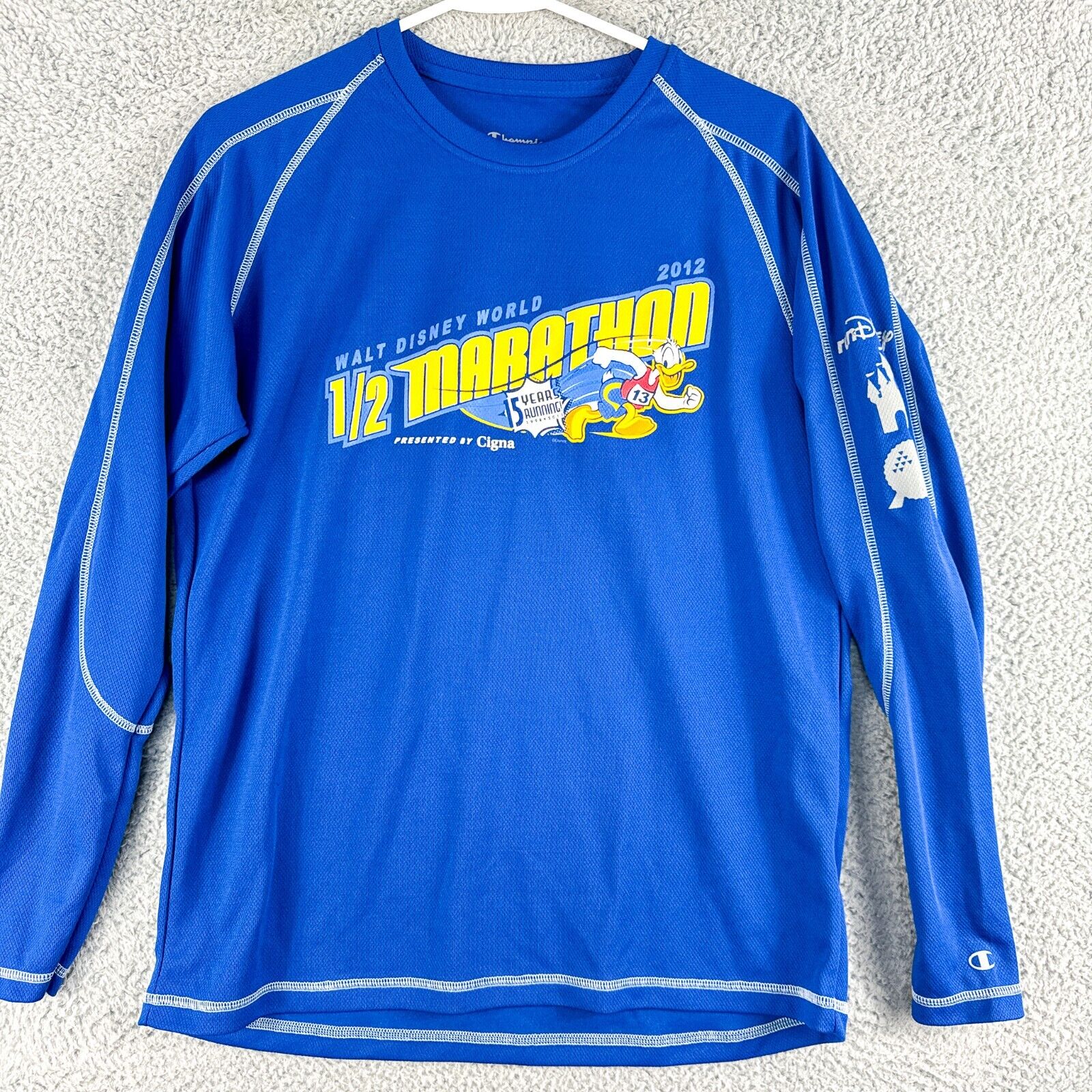 2012 Walt Disney World Marathon Shirt Mens Small Blue Champion Double Dry Run
