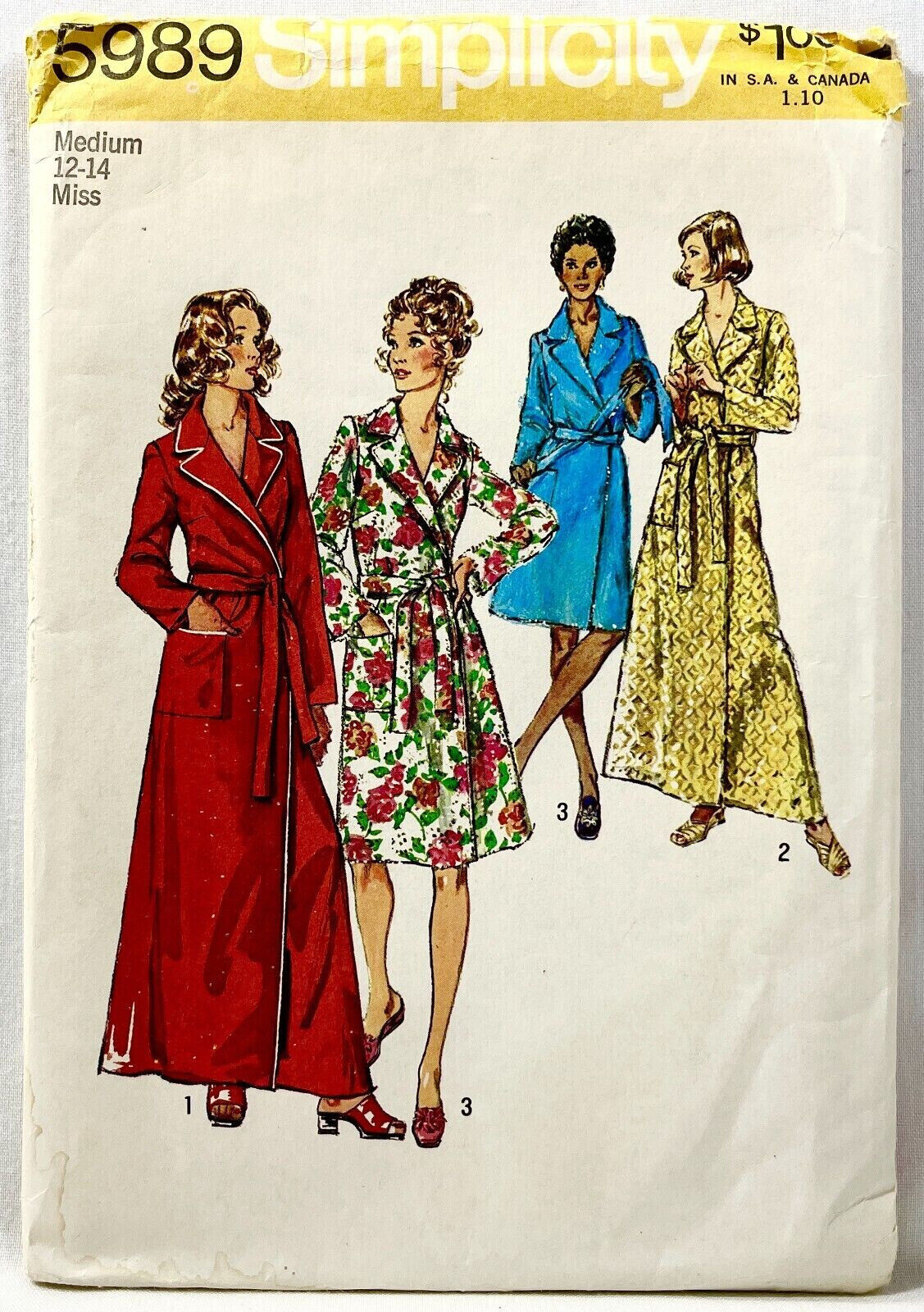 1973 Simplicity Sewing Pattern 5989 Womens Robe 2 Lengths Size 12-14 Vintg 12488