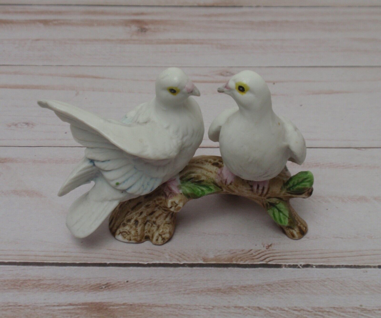 Vintage Lefton Porcelain Hand Painted Doves on Branch 00754