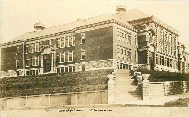 Atchinson Kansas C-1910 New High School RPPC Photo Postcard 20-12801