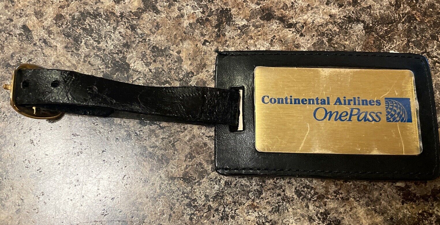 Vintage Continental Airlines One Pass Luggage Tag Leather