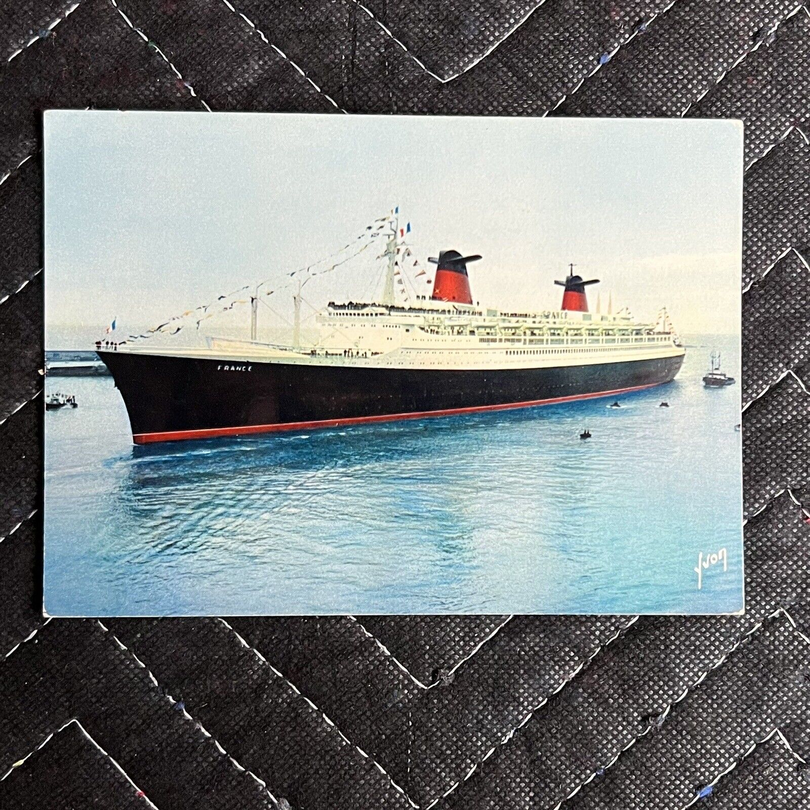 Vintage 60s SS FRANCE French Line Real Photograph Ocean Liner Postcard RPPC
