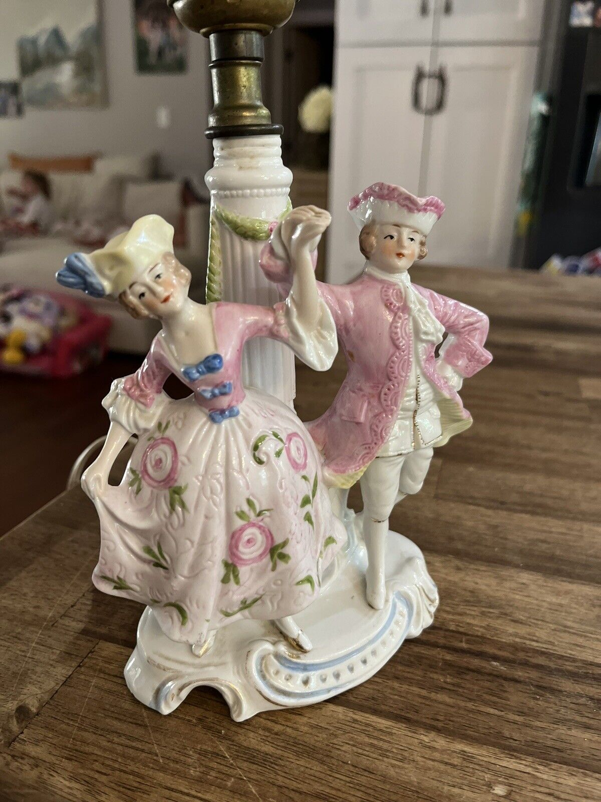 Vintage Porcelain Victorian Couple Lamp Made In Germany See All Photos As Is