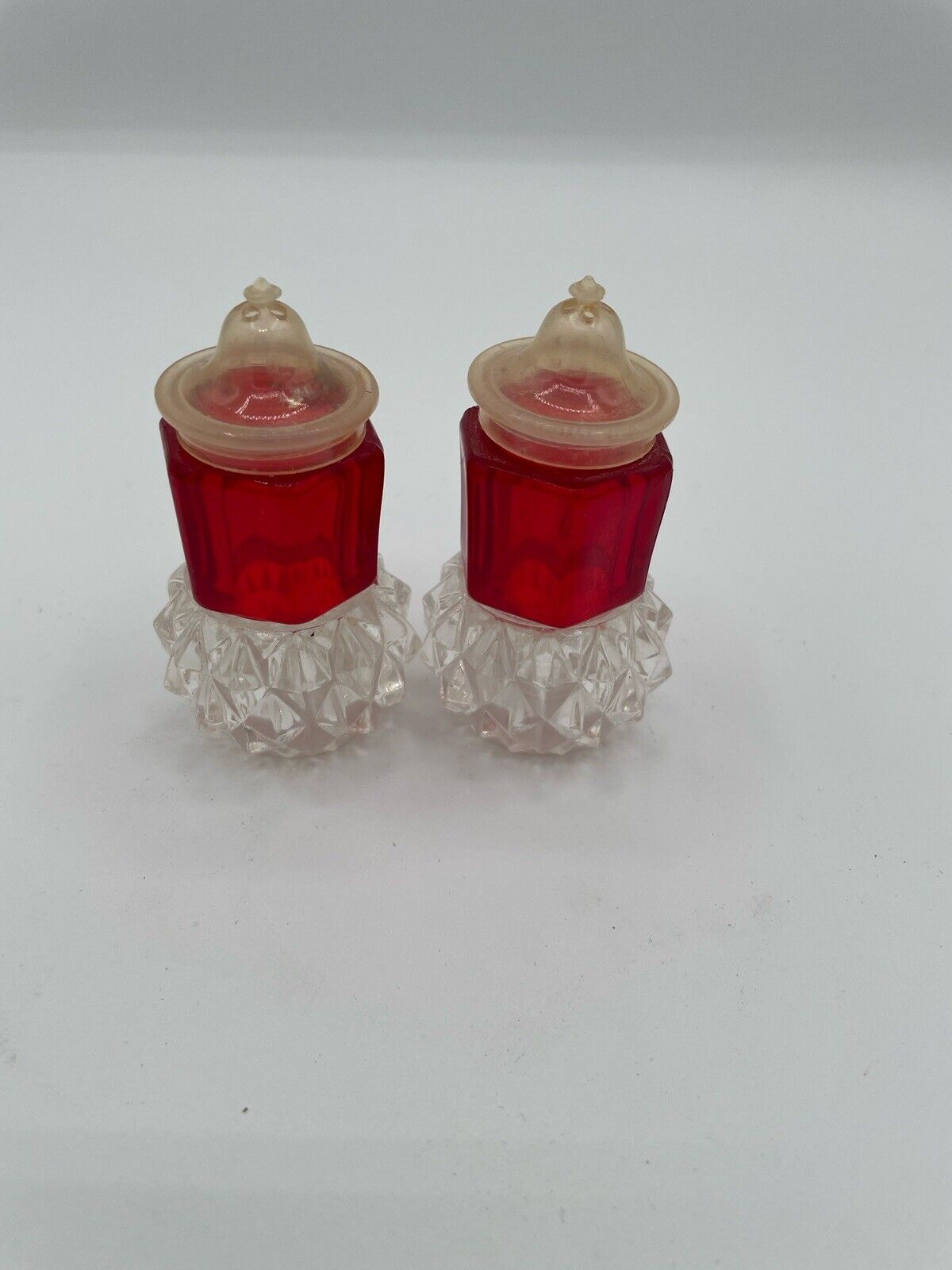Vintage Clear And Red Plastic Salt And Pepper Shakers 