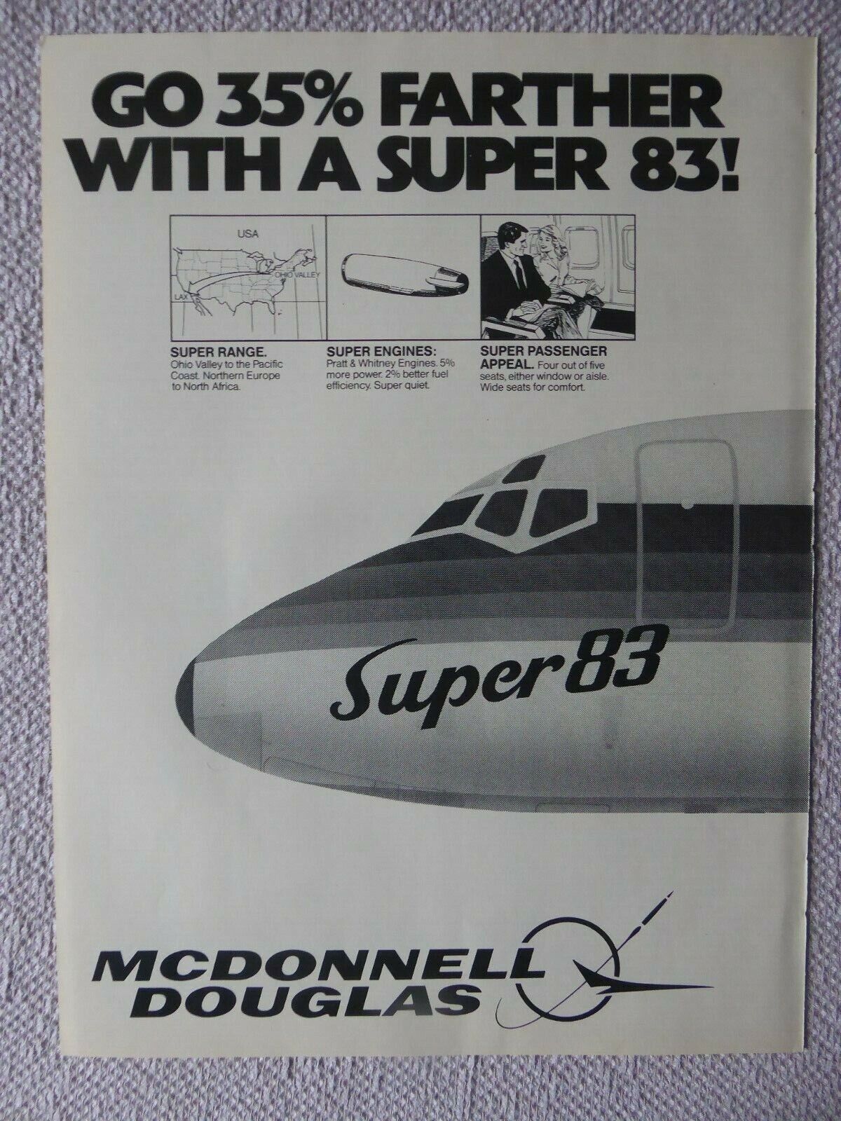 3/1983 PUB MCDONNELL DOUGLAS SUPER 83 AIRLINER AIRLINES ORIGINAL AD