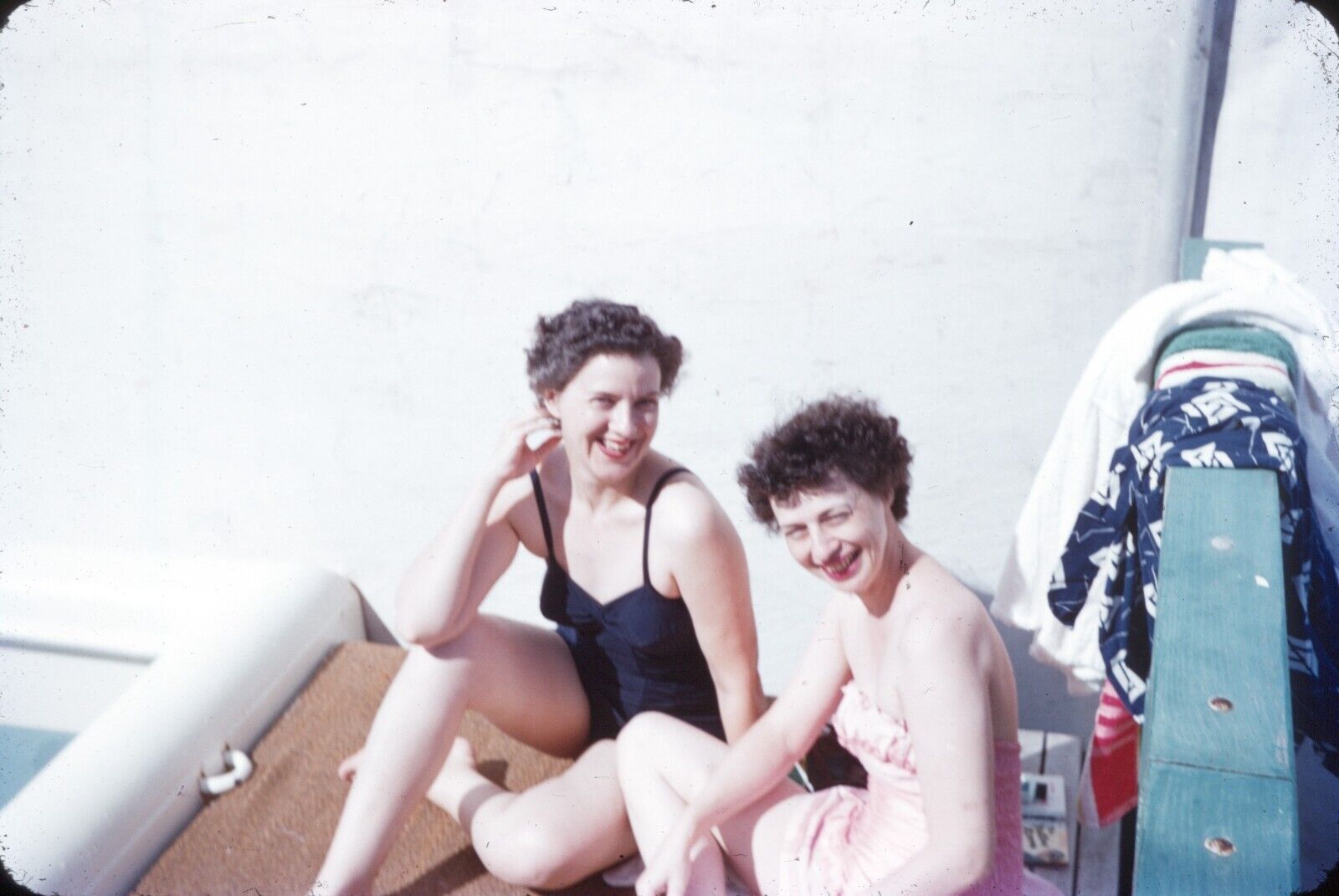 1950s Women By Swimming Pool on Cruise Ship Red Border Vintage 35mm Slide