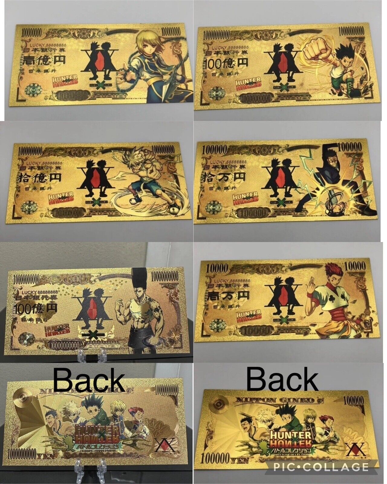 24k Gold Foil Plated Hunter x Hunter Banknote Set Anime Collectible