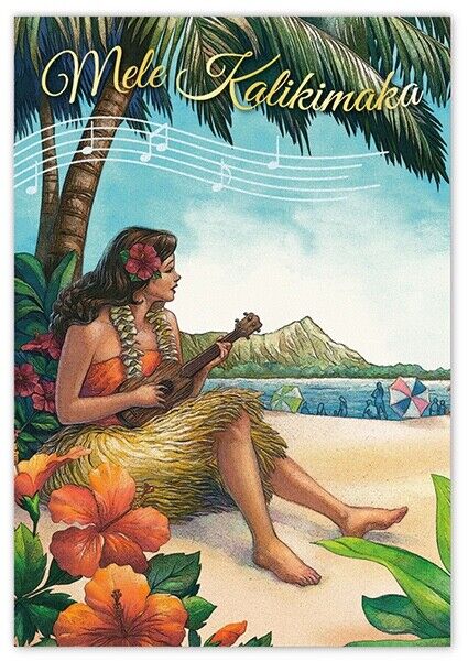Hawaiian Christmas 10 Pack Cards Hula Girl Ukulele Hawaii Mele Kalikimaka New