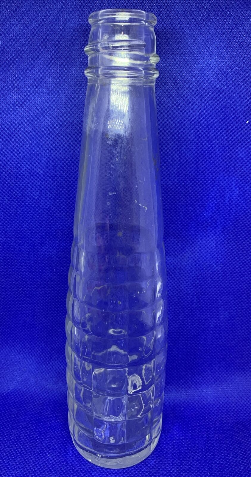Vintage Owens Illinois 1938 Clear Glass Bottle With Quilted Ribbed Pattern Food