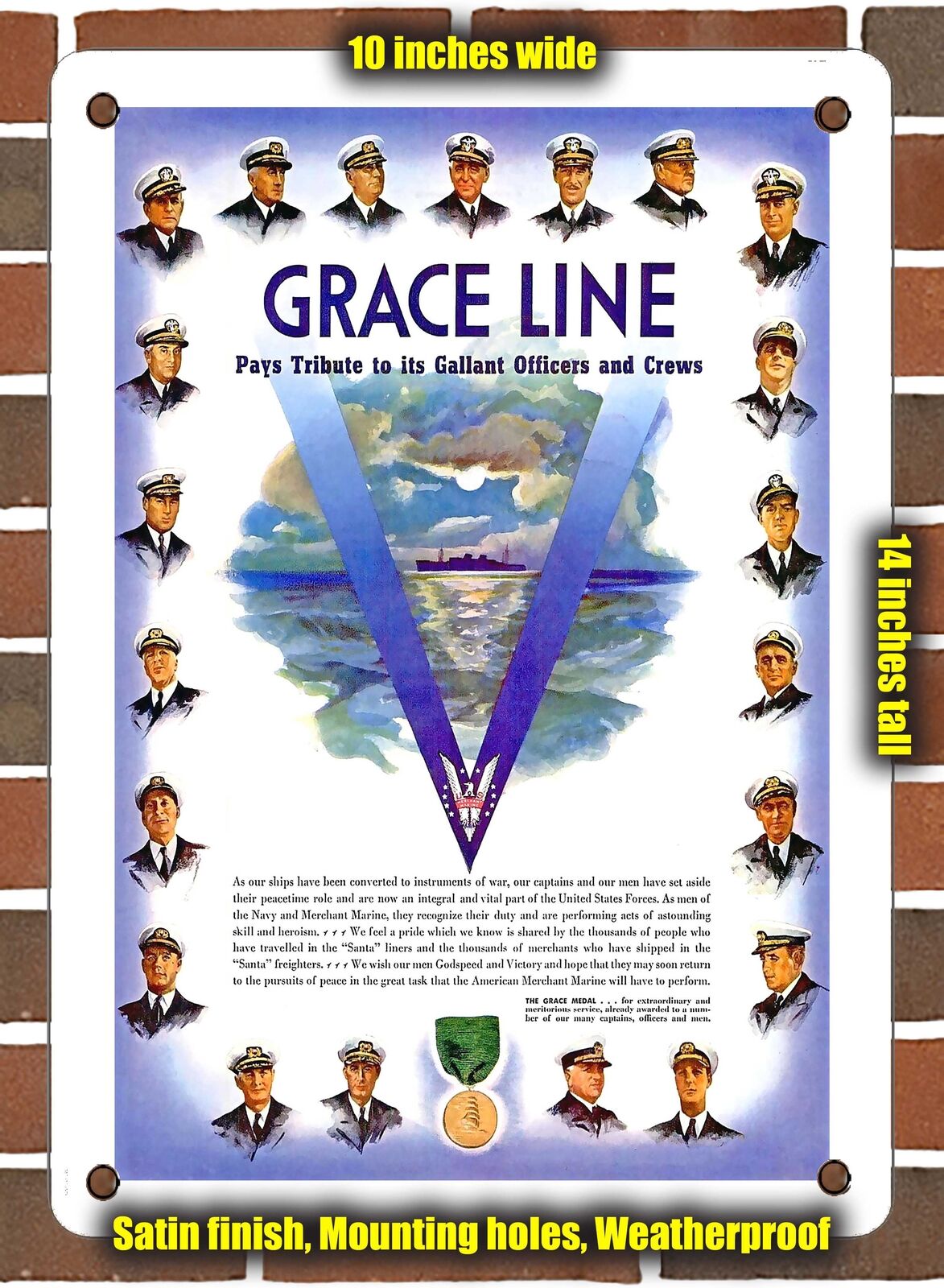 METAL SIGN - 1943 Grace Line Pays Tribute to Its Gallant Officers and Crews 2