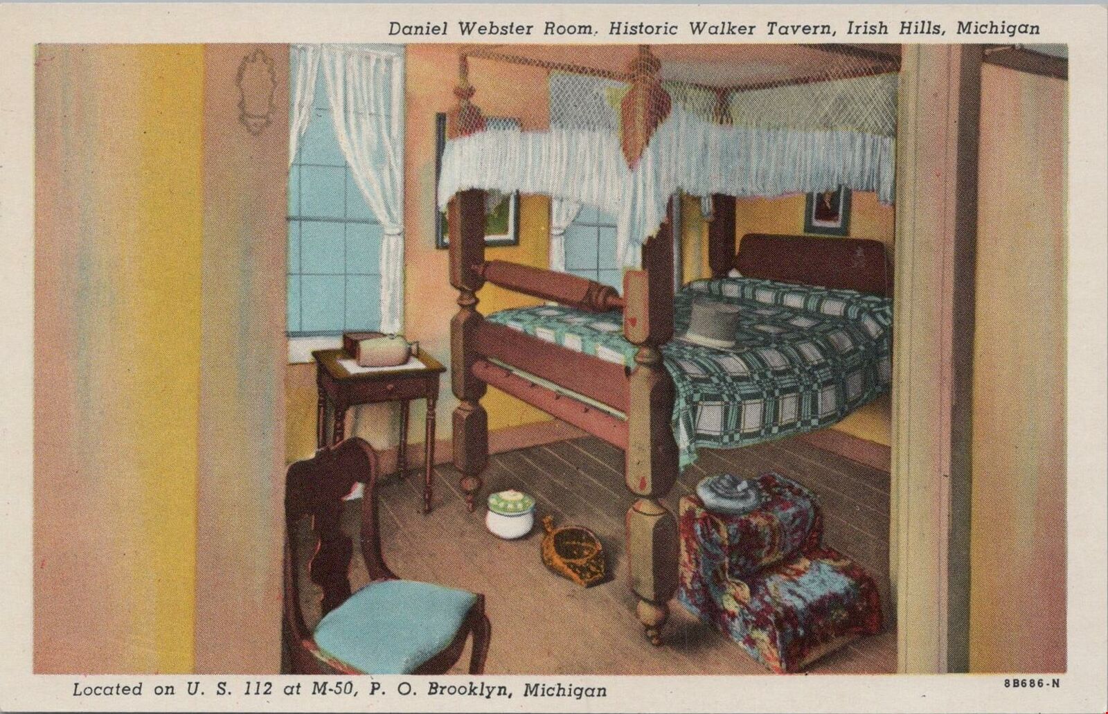 Postcard Daniel Webster Room Historic Walker Tavern Irish Hills MI 