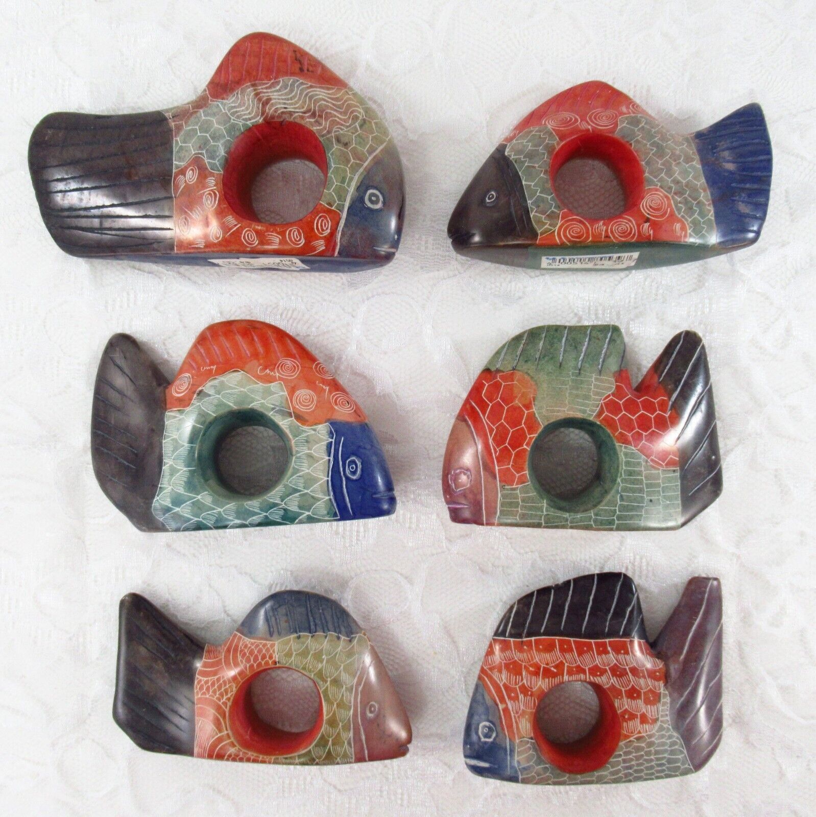 Walt Disney Stone Fish Napkin Rings ~ Hand Carved in Kenya ~ Set of 6