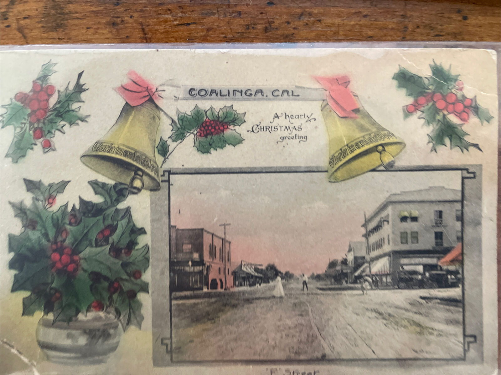 Vintage Christmas Postcard Main Street Coalinga, California