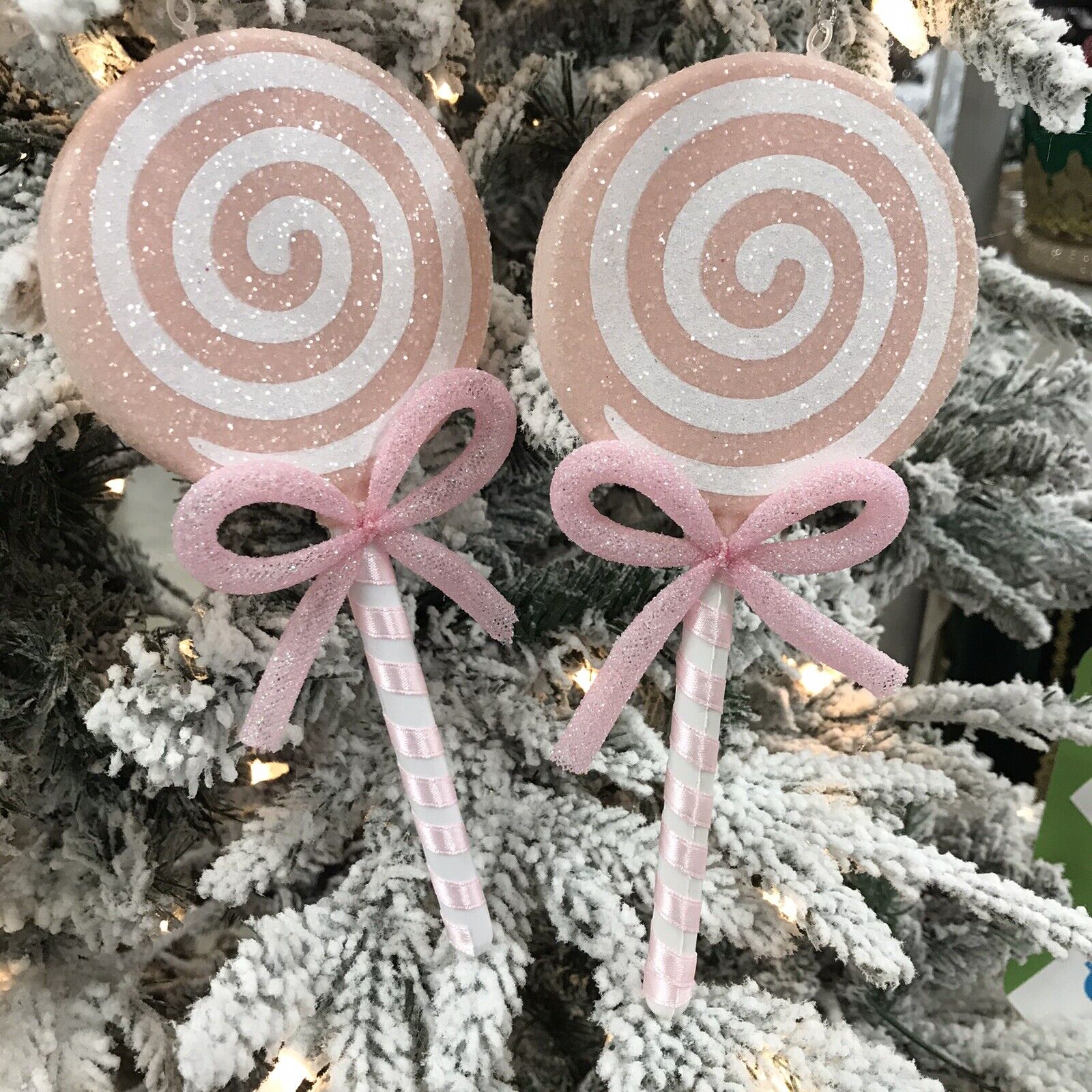 Pink,  White  Large Peppermint Lollipop Christmas tree Ornaments,   Shatterproof