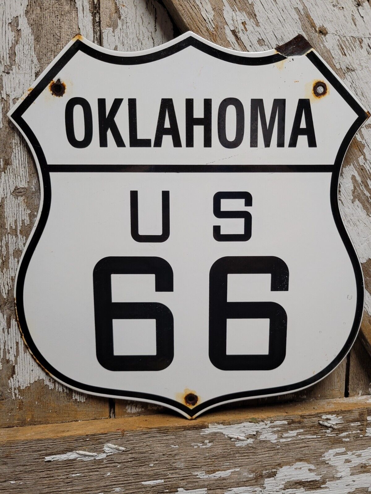 VINTAGE OKLAHOMA ROUTE 66 PORCELAIN SIGN US HIGHWAY ROAD TRANSIT SHIELD MARKER