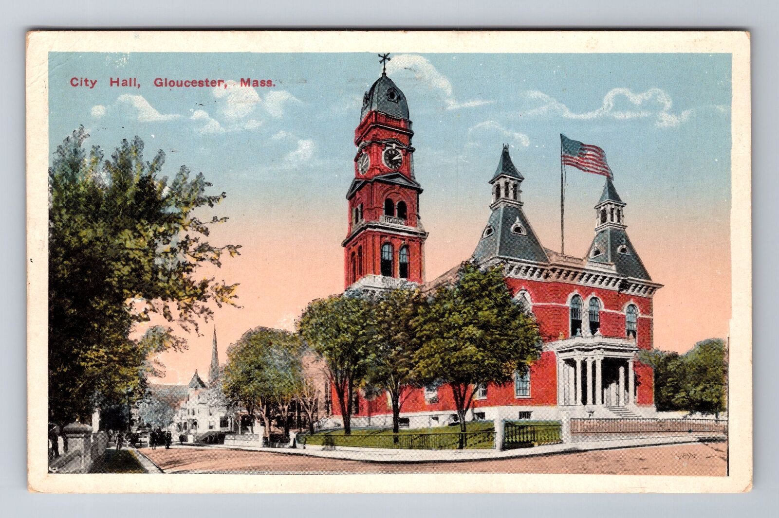 Gloucester MA-Massachusetts, City Hall, Clock Tower, Vintage c1917 Postcard