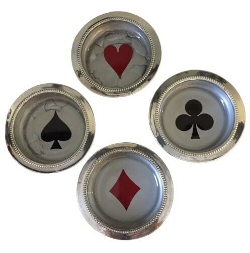W&S BLACKINTON Fine Silverplate Enamelware Coasters Ace Spade Club Diamond Set 4