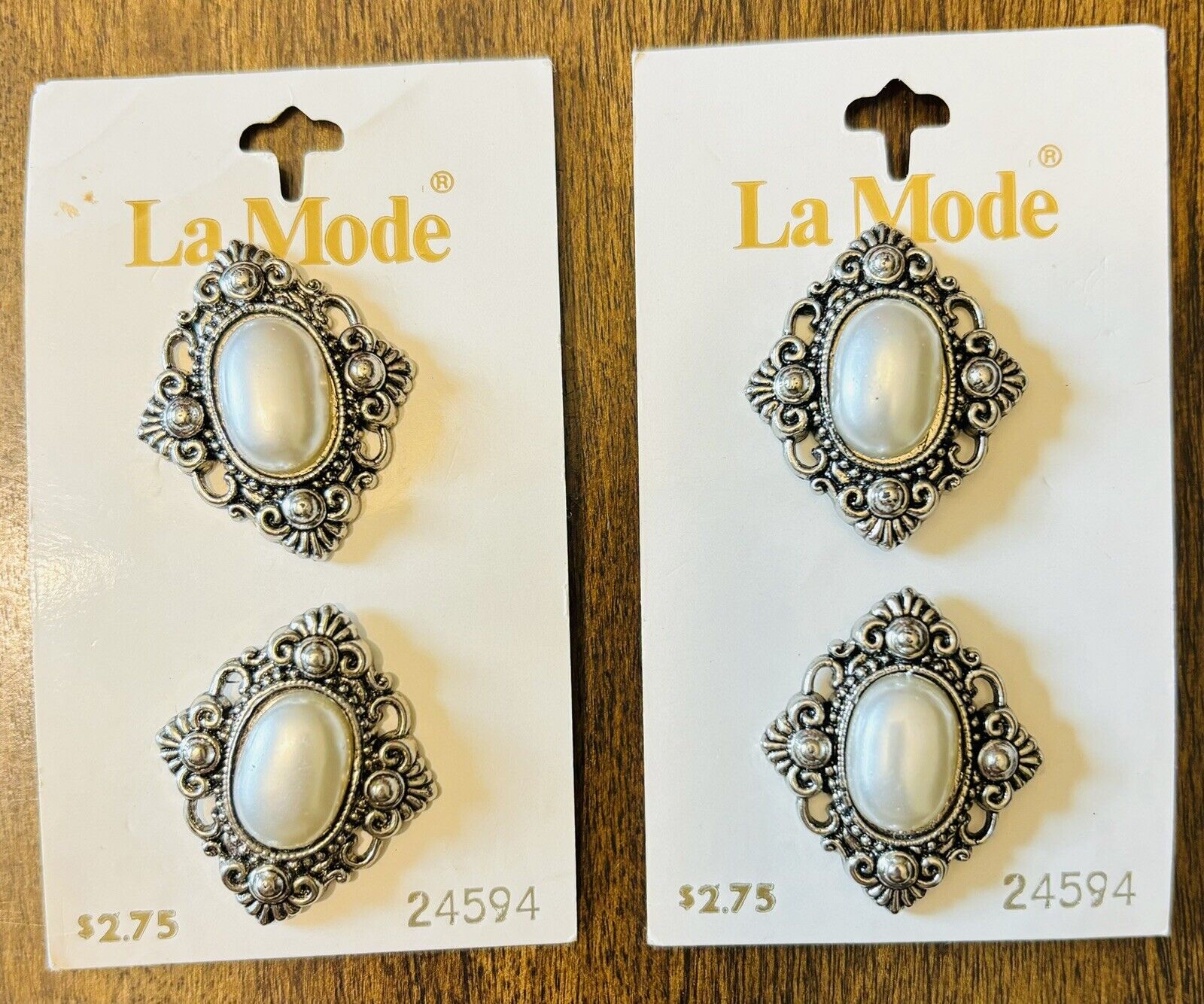 Vintage Antique Silver/Faux Pearl LaMode Buttons Made in Taiwan - Size 1\