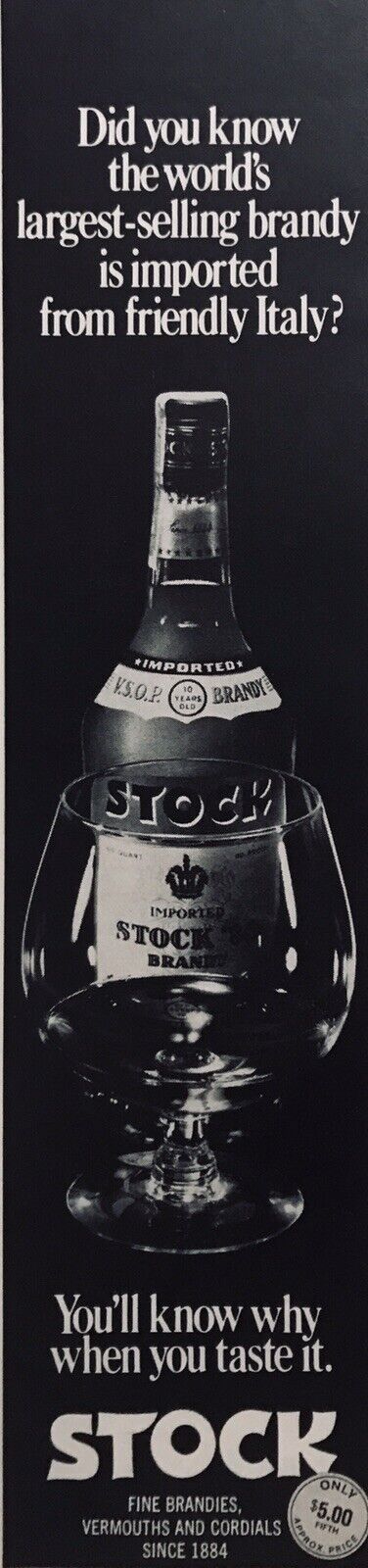 Stock Italian Brandy Liqueur PRINT AD BOTTLE Photo VINTAGE Italy Did You Know…?