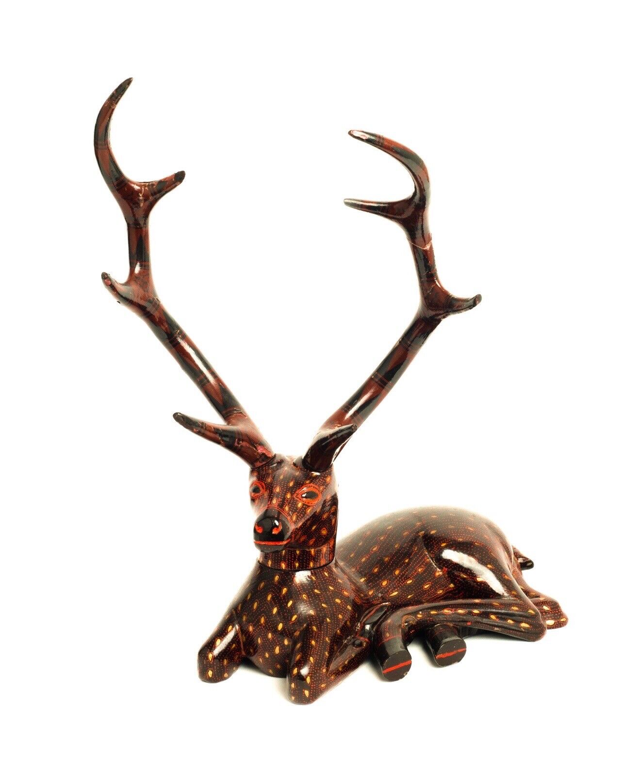Antique Chinese Lacquered Wooden Sika Deer Stag Sculpture, Lacquerware — READ