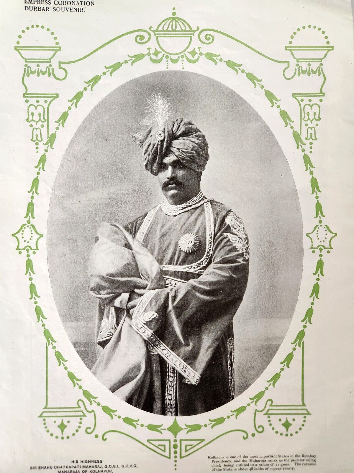 Maharaja Kolhapur Antique 1911 Dehli Durbar India Coronation Souvenir Page