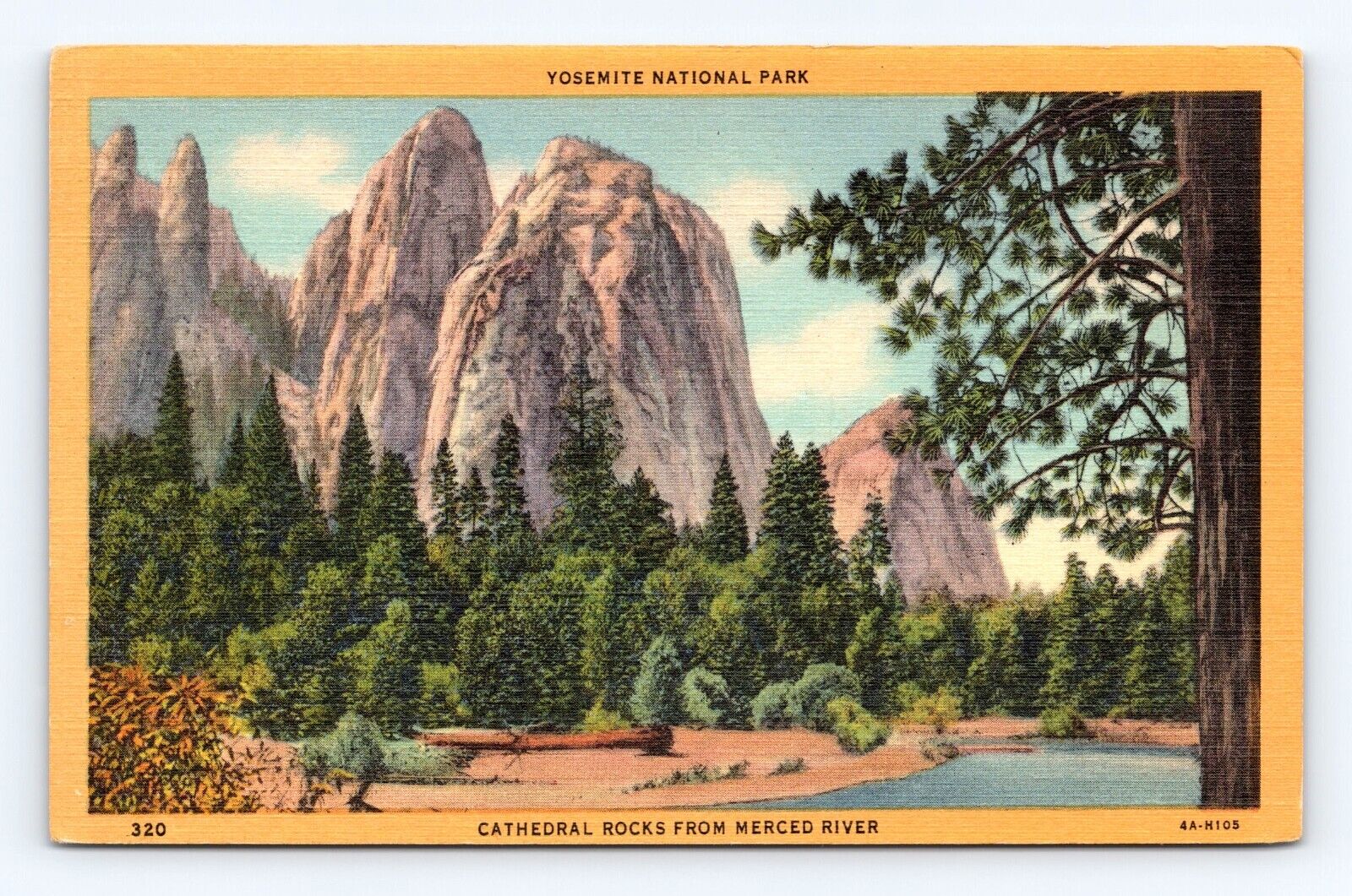 Old Postcard Yosemite El Capitan Gateway California 1940s Merced River Linen