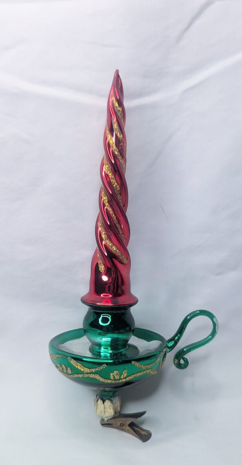 Vintage Christmas \'Christmas CandleW/Clip\' Blown Glass Ornament Handmade 