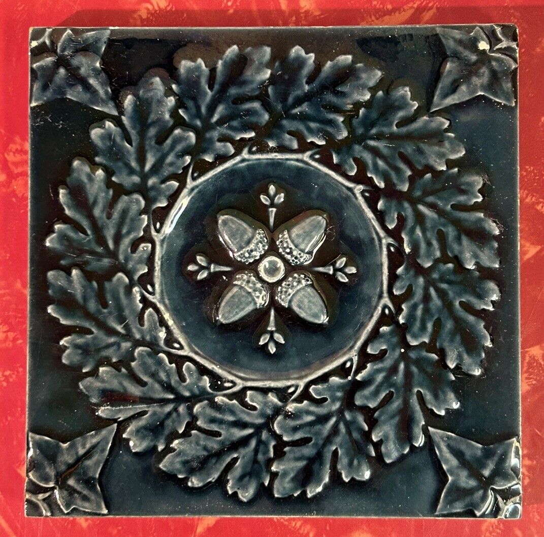 Antique 19th Century Mintons Stoke On Trent Tile Blue Glaze Floral Tile