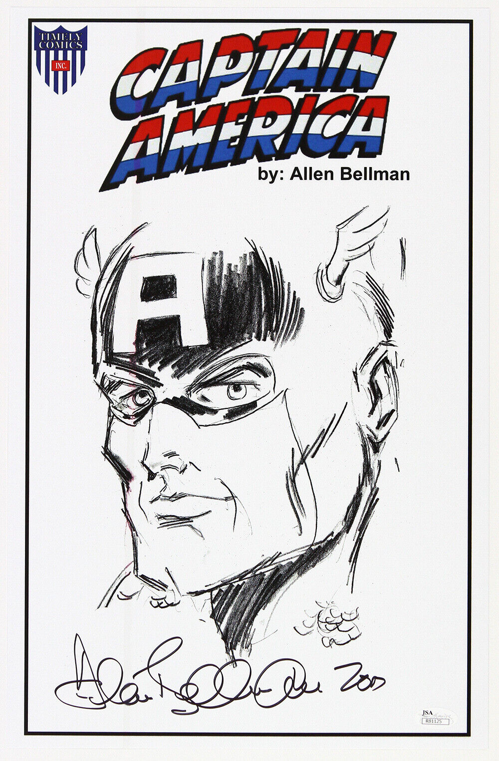 1941 circa Allen Bellman Captain America Timely Comics Signed 11x17 Print (JSA)