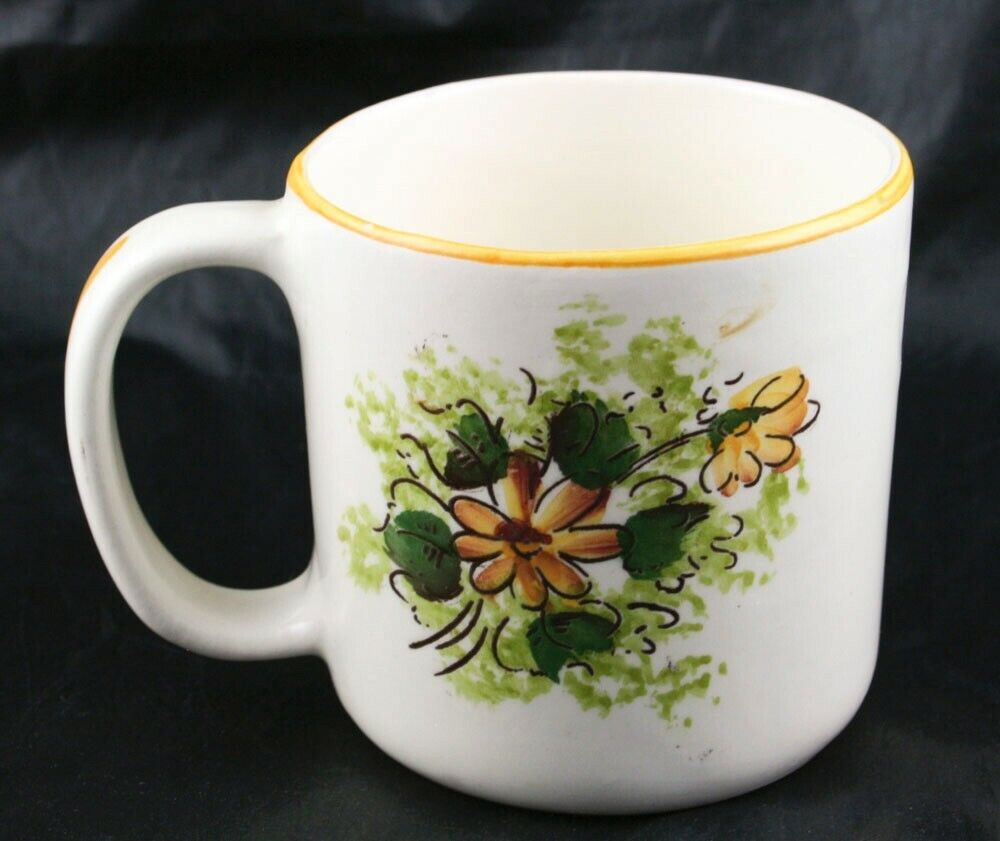 Vintage Hand Painted Ceramic Coffee Mug Cup Flowers Brazil About 3 1/2\