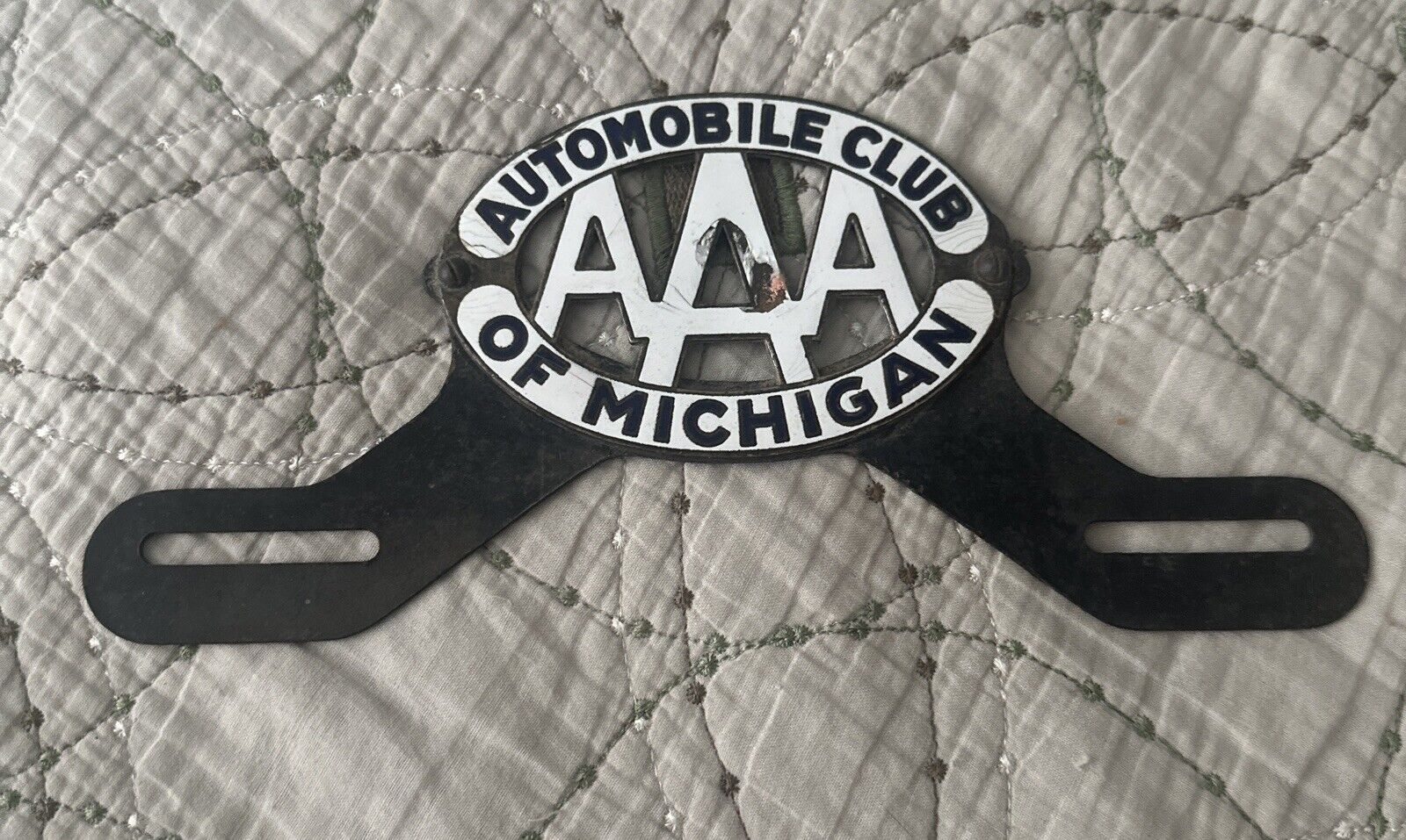 Vintage MICHIGAN AAA Automobile Club Car License Plate Topper w/ Bracket