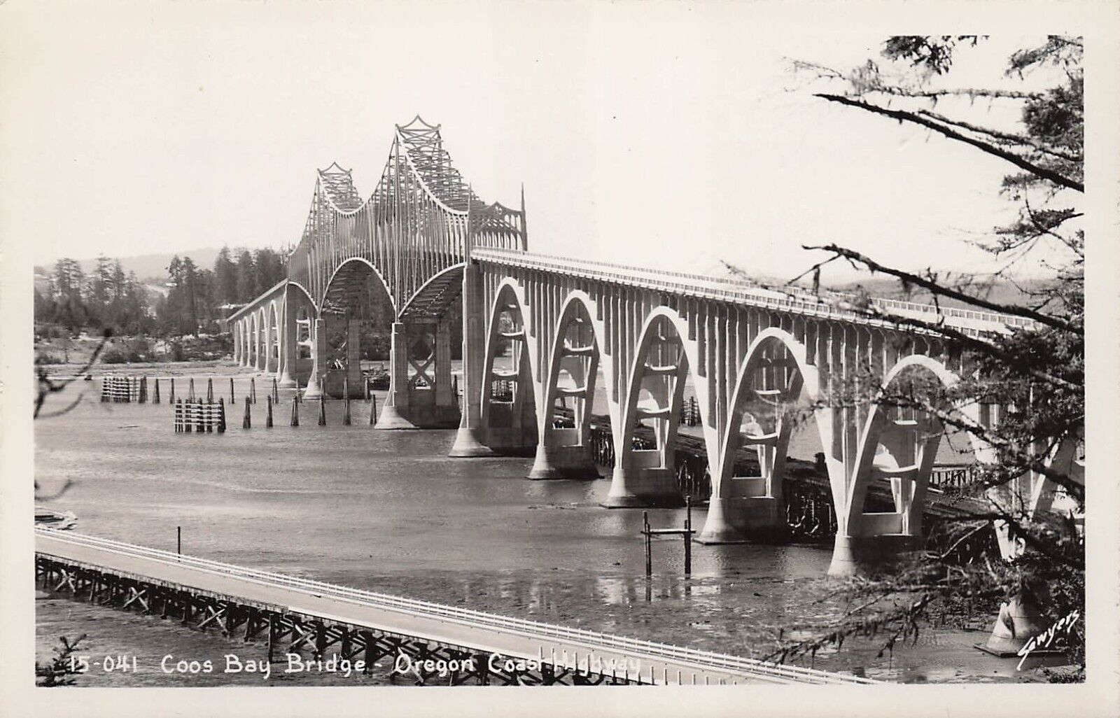 RPPC Coos Bay Bridge North Bend OR Oregon McCullough Memorial Photo Postcard E6