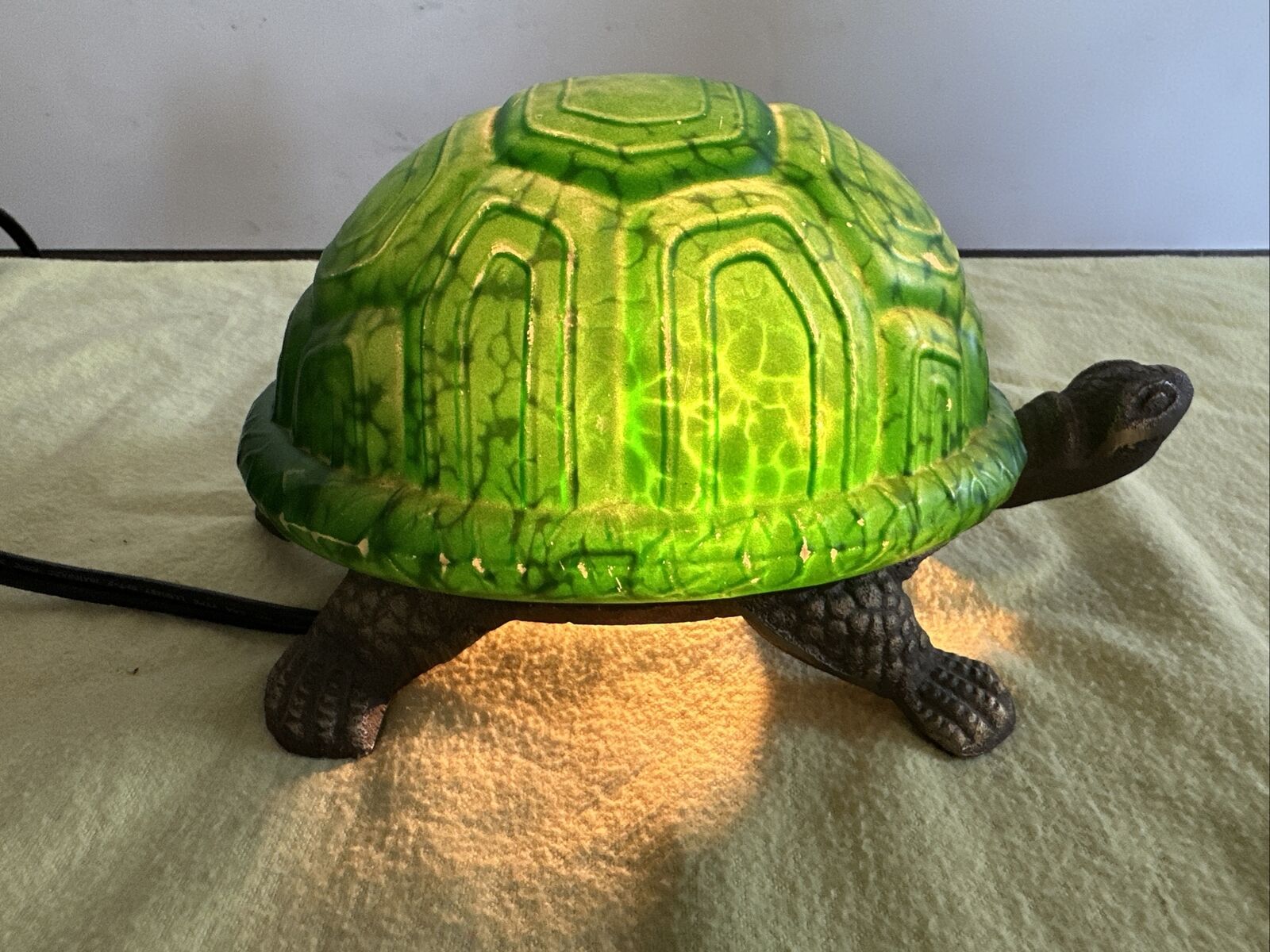 Turtle Table Lamp Frosted Glass Green Shell Desk Night Light Accent Table Tested