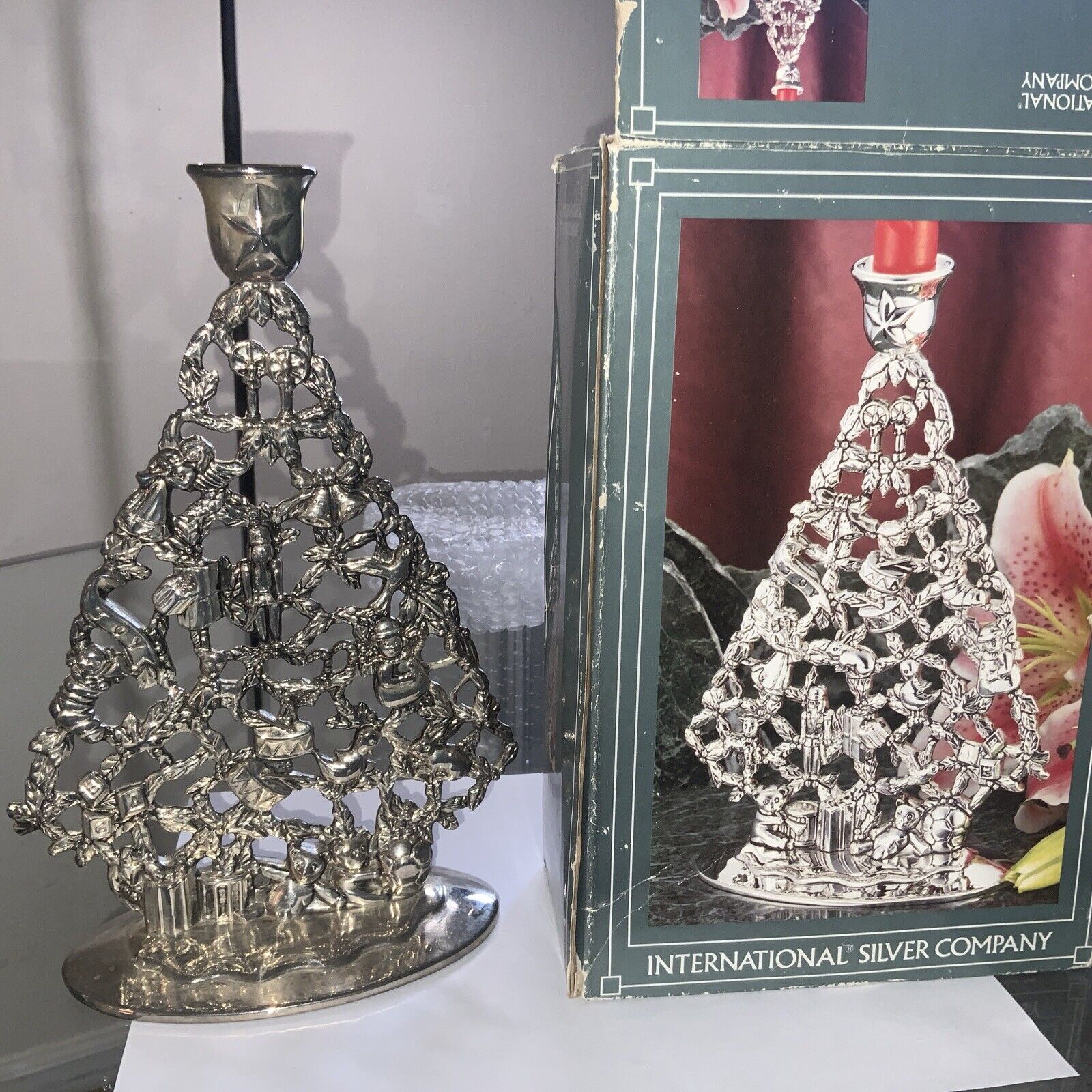 International Silver Company Silver Plated Christmas Tree Candle Holder - Look