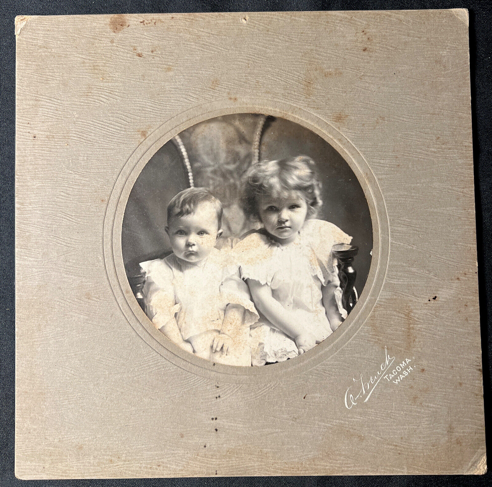 Rare 1890s KODAK Round Cabinet Card Photo Children TACOMA Washington