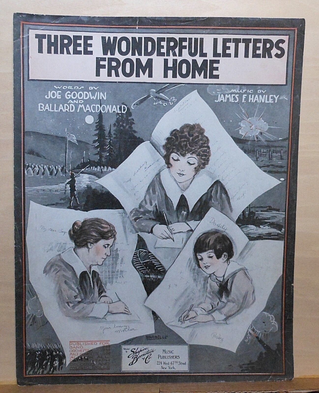 Three Wonderful Letters From Home - Large 1918  sheet music - World War One Song