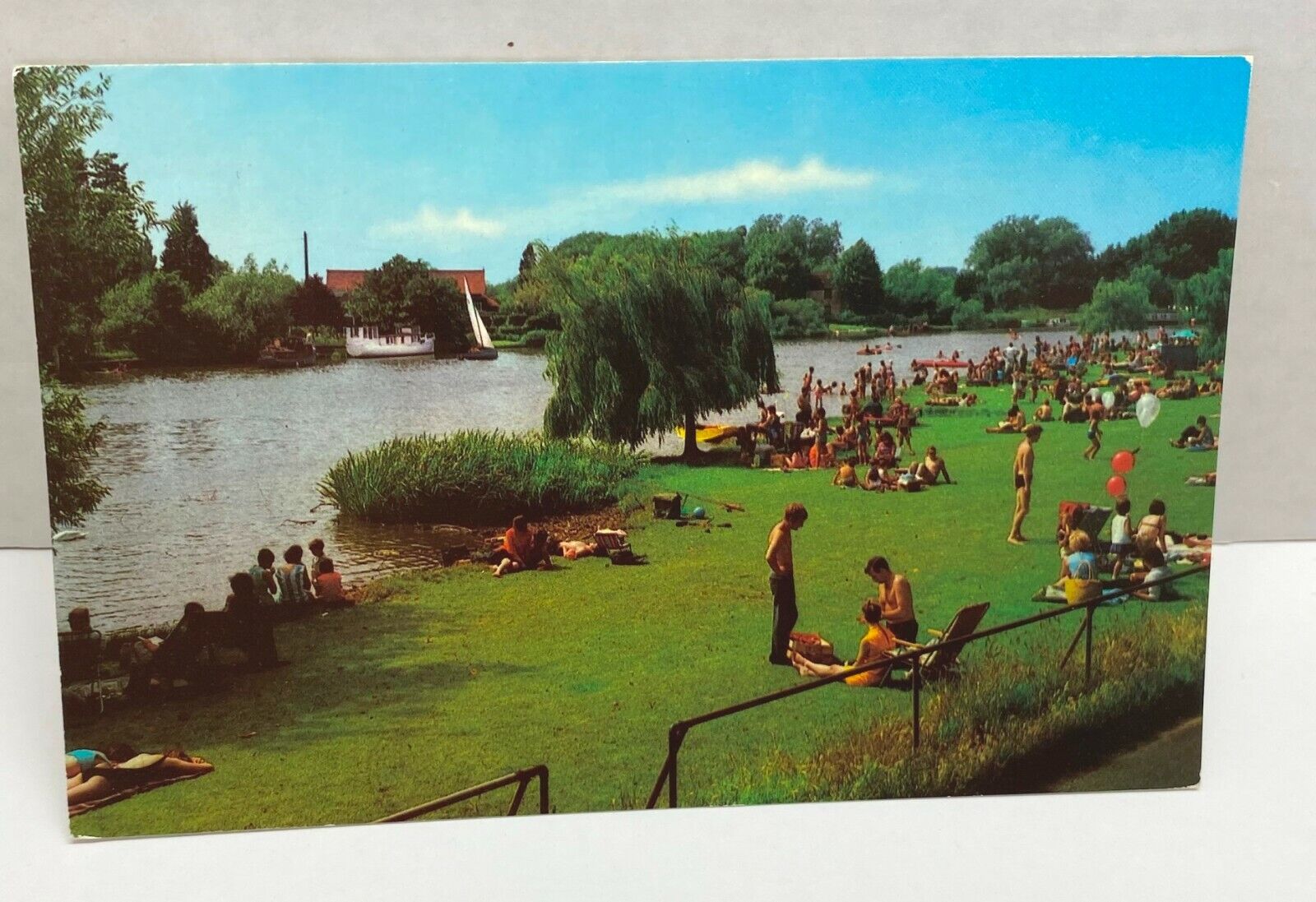 Thames at Laleham England UK River Front Vintage Souvenir Postcard Unposted