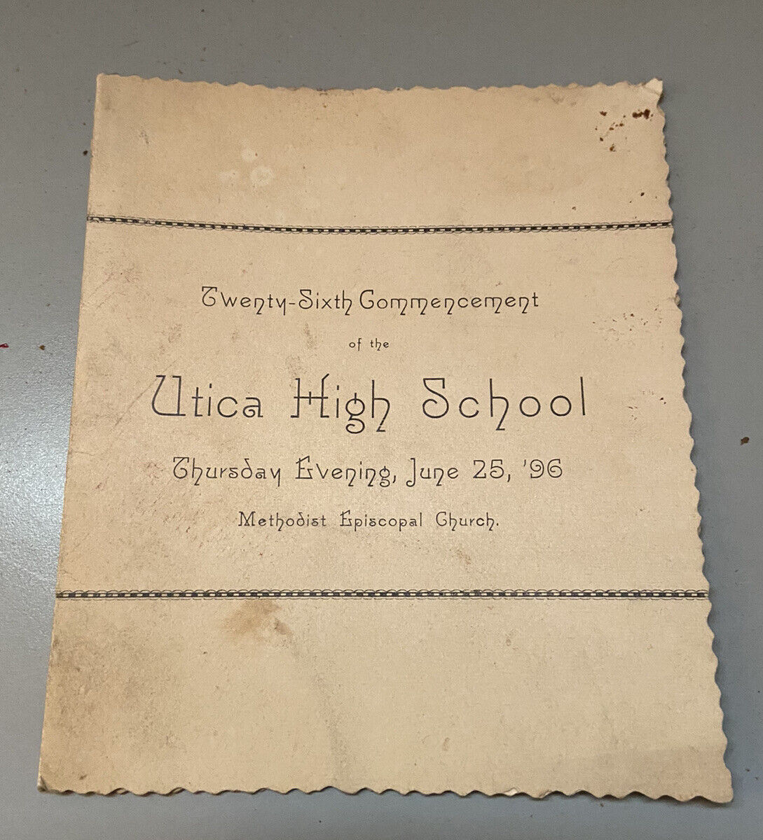 Vintage Antique Utica Michigan High School 1896 Commencement Program