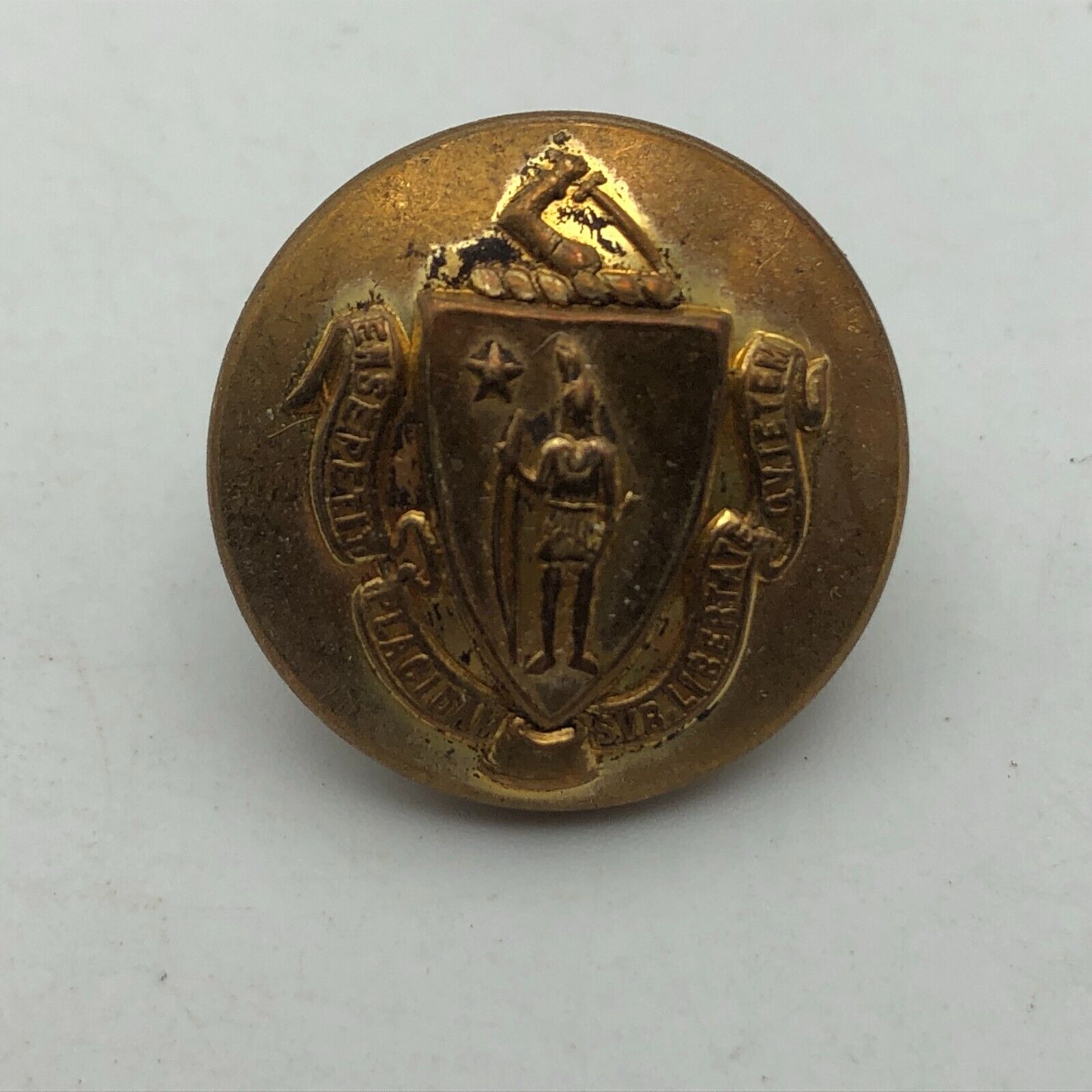 Vtg Antique Massachusetts State Seal Militia Uniform Button Lilley Columbus Q1