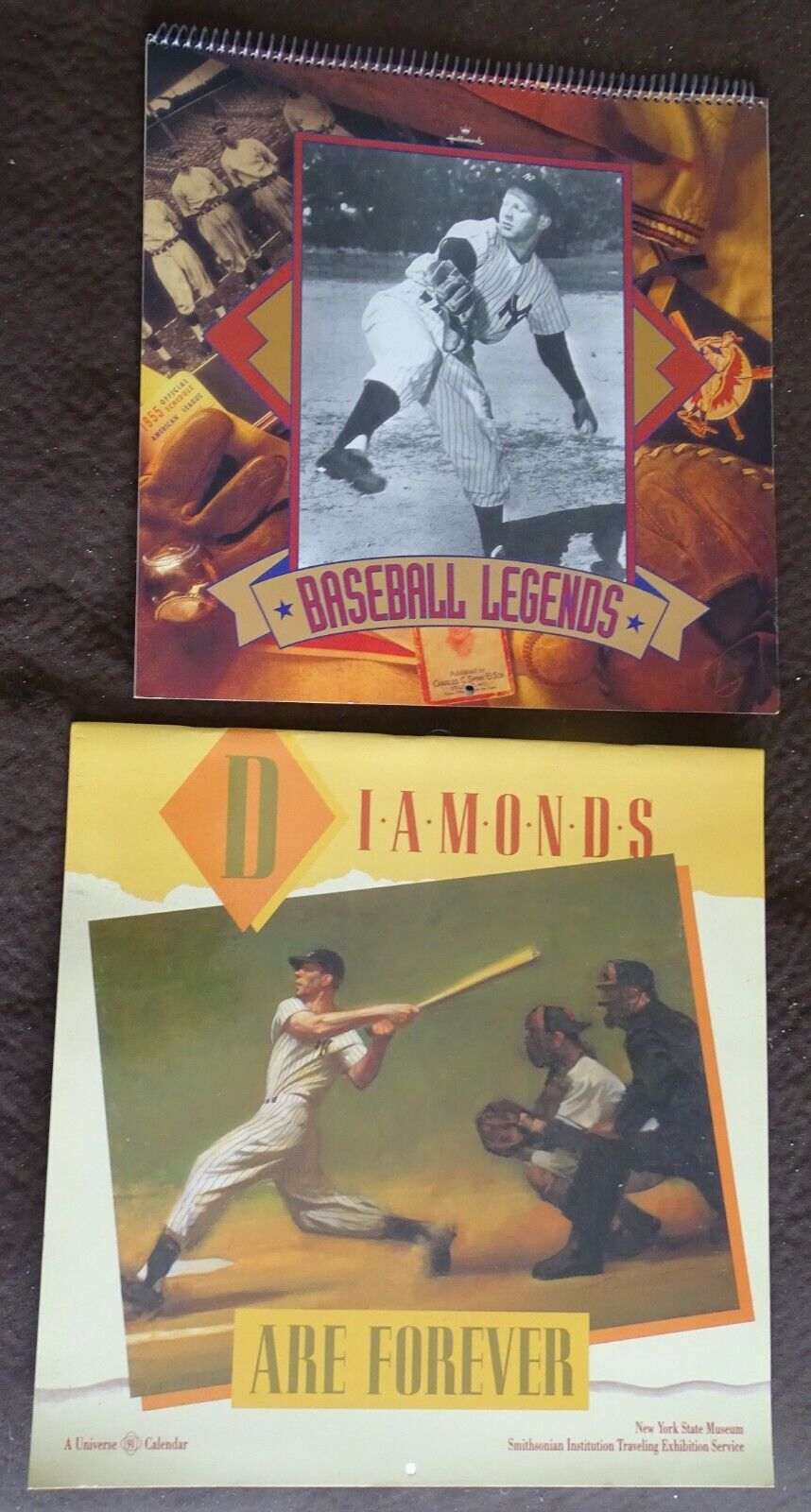 Two Baseball Calendars: 1989 Smithsonian Art (Joe DiMaggio etc), 1997 Hallmark