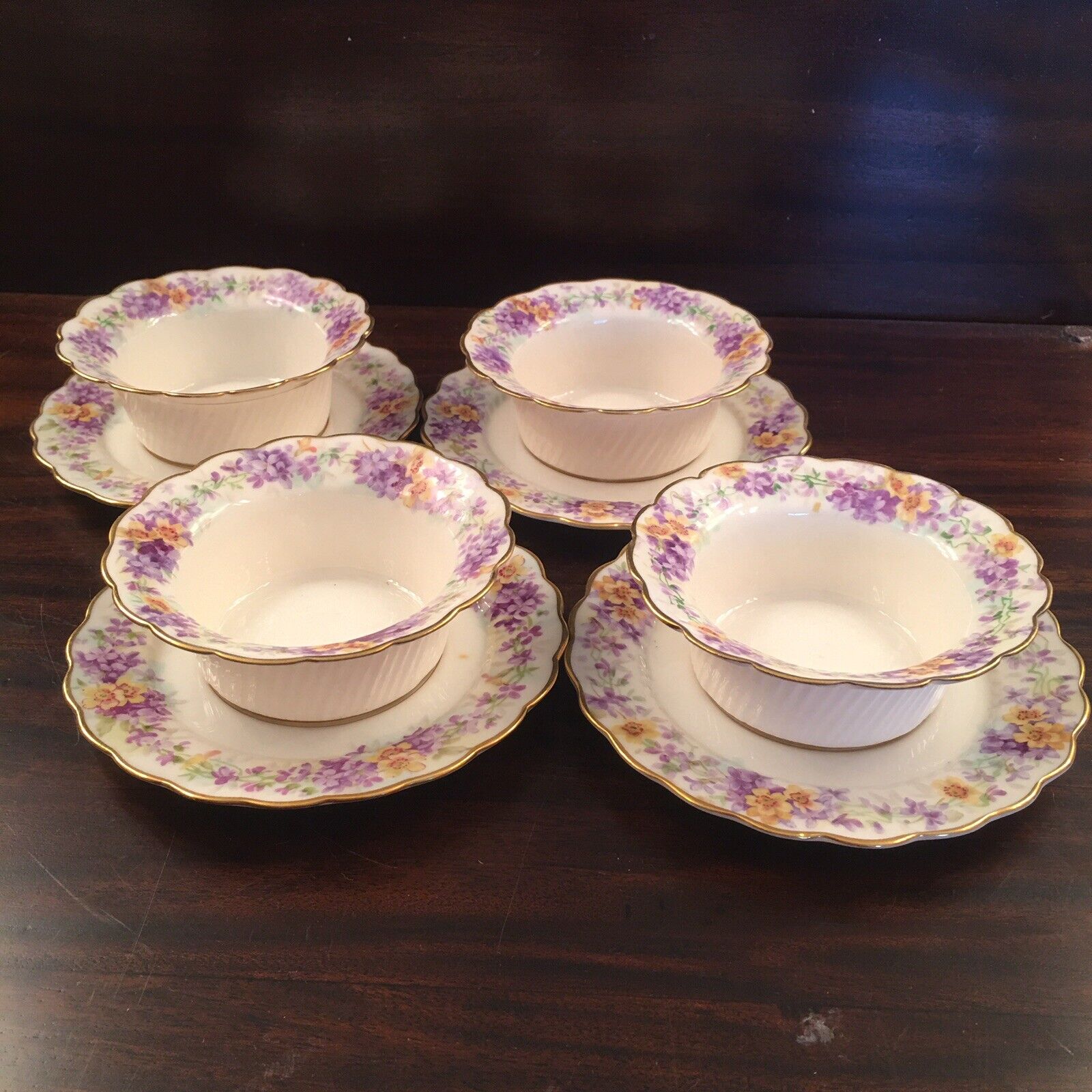 Lenox & Tiffany Hand Marked  bowl & saucer set of 4
