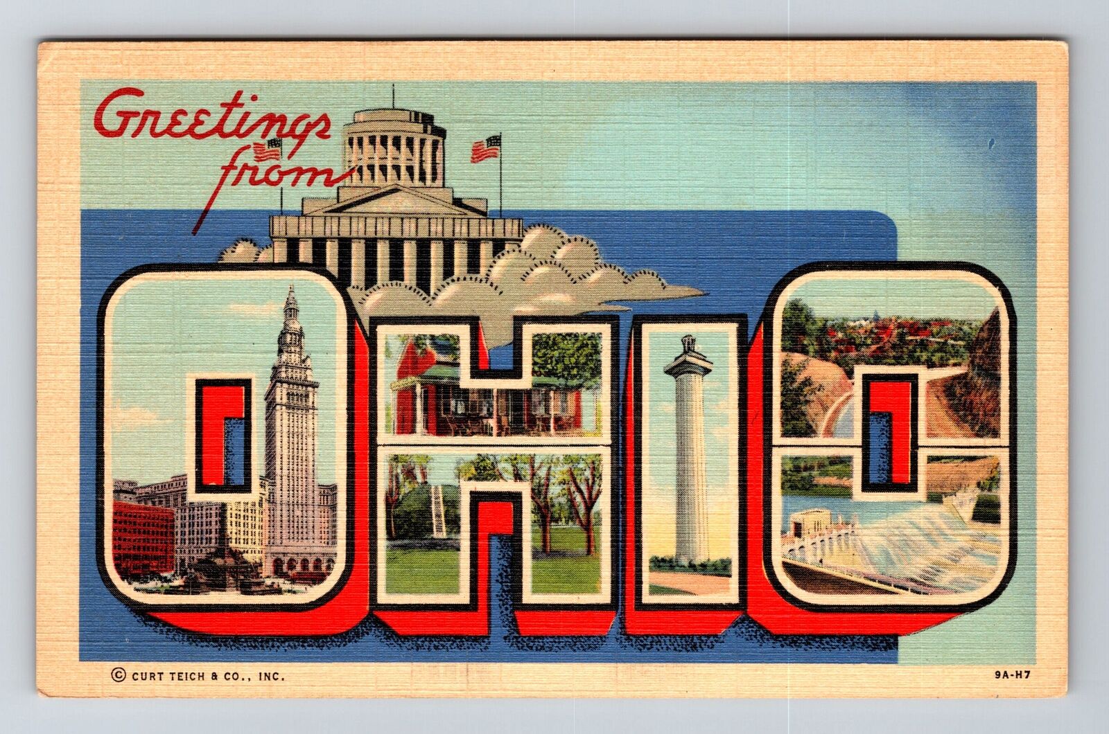 LARGE LETTER Greetings From Ohio Vintage Souvenir Postcard