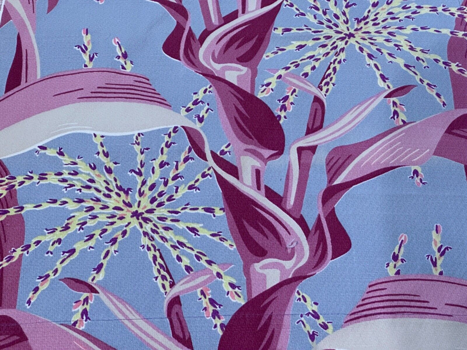 30\'s Unraveling Canna Lillies on Periwinkle Vintage Barkcloth Fabric DIY PILLOWS
