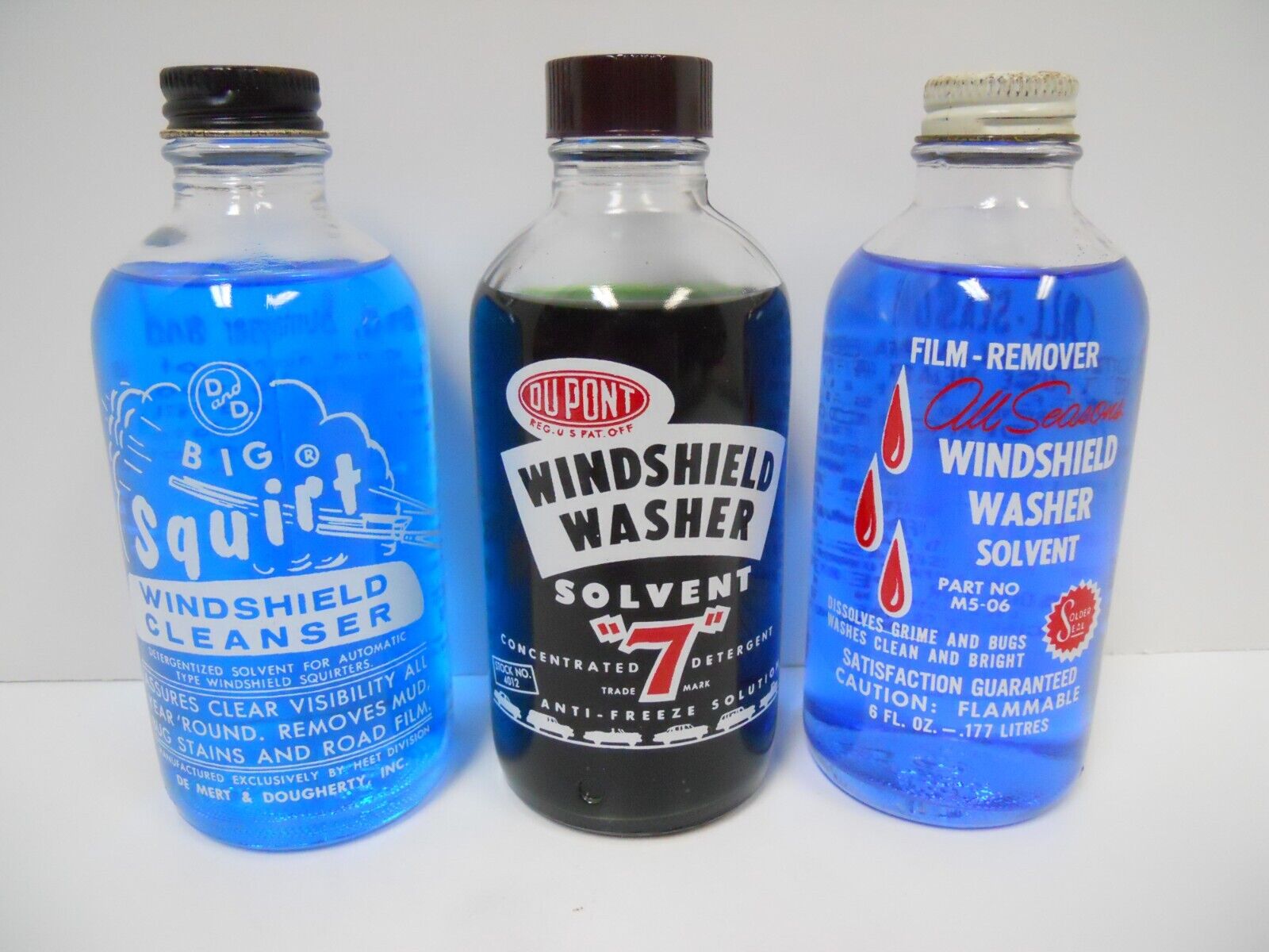 Vintage Lot of 3 Glass Bottles of Windshield Washer Solvent  Gas Service Station