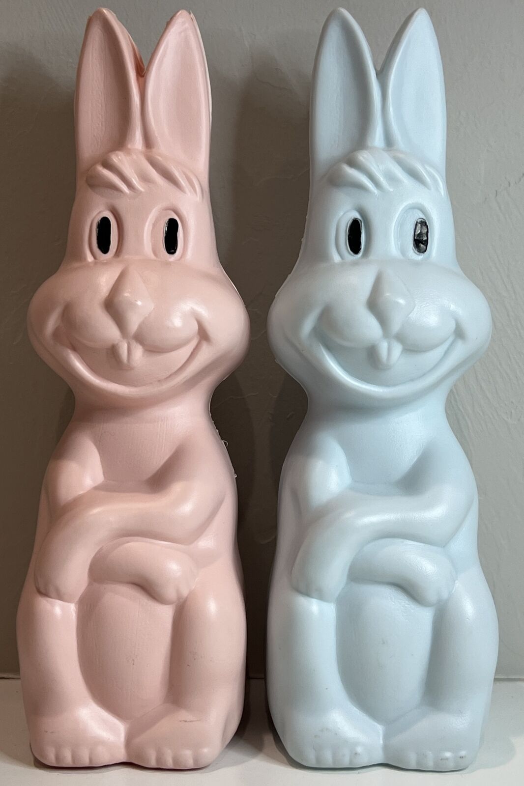 Blow Mold Rabbit Bank / Vintage / Plastic / Bunny / Lot Of 2 / Blue / Pink