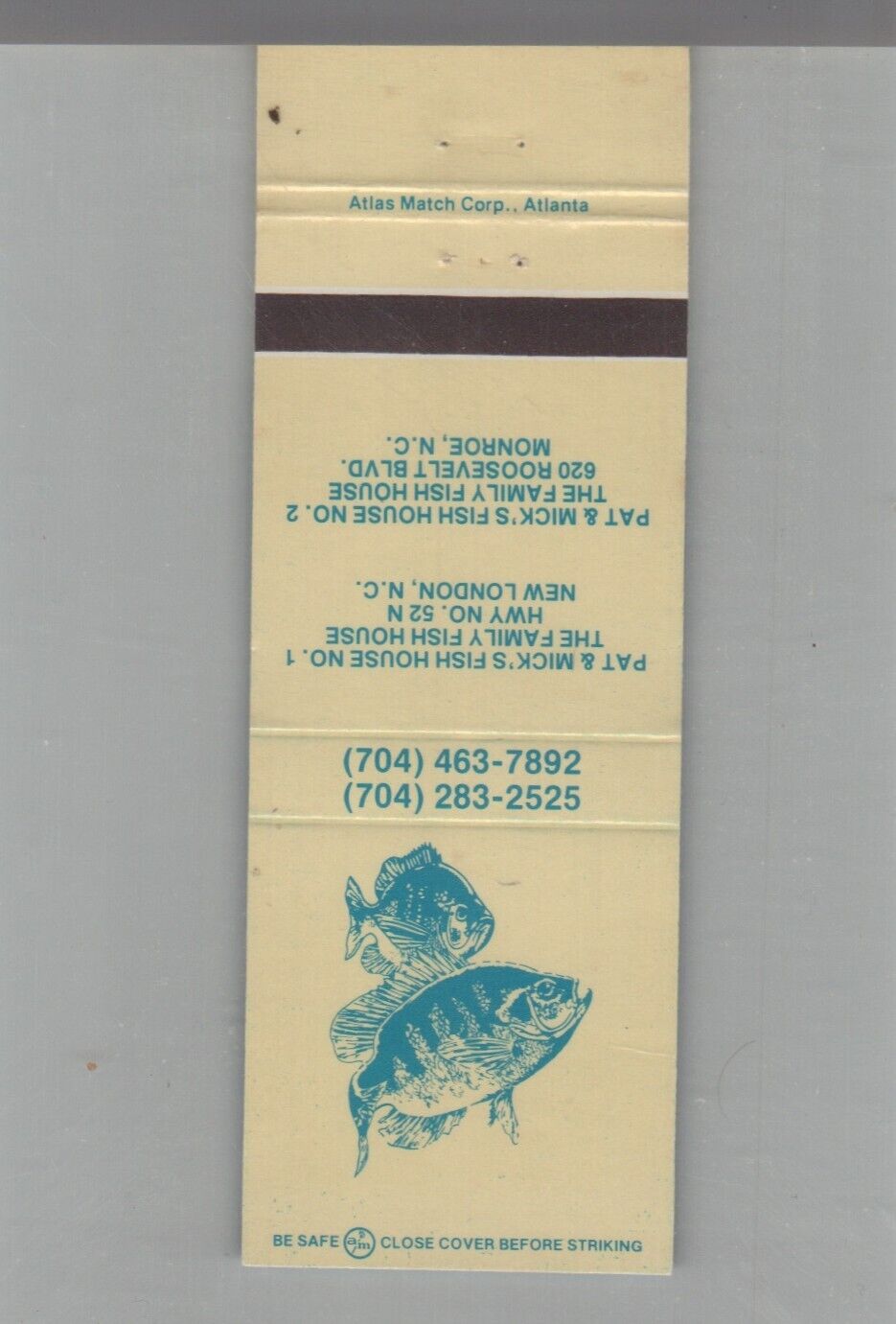 Matchbook Cover Pat & Mick\'s Fish House New London, BC