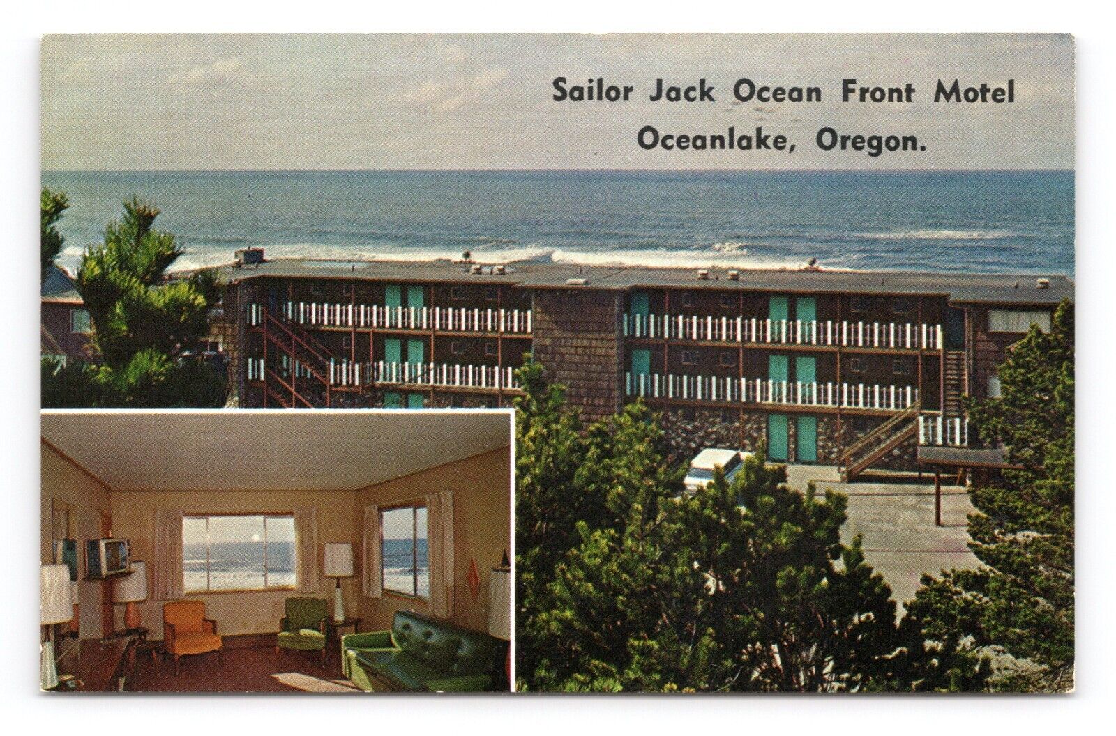 Sailor Jack Ocean Front Motel Oceanlake Oregon OR UNP Chrome Postcard O2