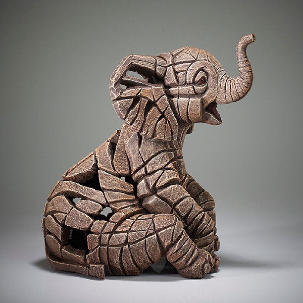 Elephant Calf Edge Sculpture Figure Hand Painted - Marble Castings Blend